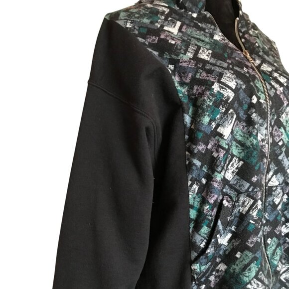 Upcycled Zippered Hoodie, M: Zip-Up Jacket, Campus Sweatshirt, Hipster Grunge - Picture 4 of 11